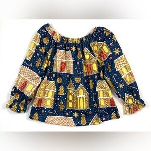 MARIE NICOLE Girls Gingerbread House Christmas Peasant Blouse Small Boutique Top